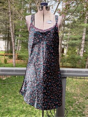 Vintage 90’s Kathryn black blue and pink polka dot slip dress
